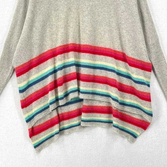 SUBTLE LUXURY Poncho Cashmere Sweater Womens XS Small Heather Gray Multi Stripe - Picture 6 of 13